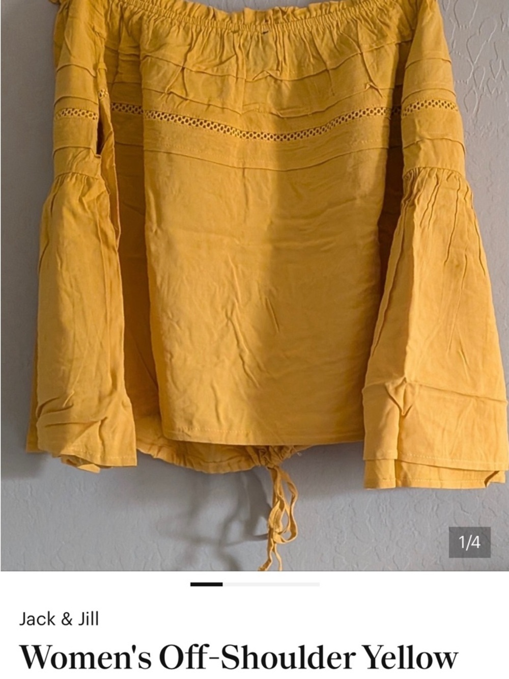 Off-Shoulder Yellow Eyelet Trim Blouse -#24